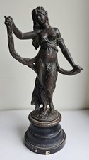 Antique Art Nouveau Virtue Figure “Gaieté” Spelter Bronze Effect Maiden Statue
