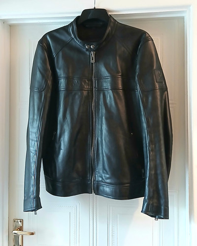 Belstaff black leather cafe - belstaff,