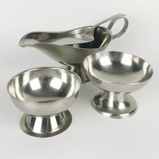 Stainless Steel Gravy Boat & Dessert Bowls Mixed Set Serving Kitchen Dishes