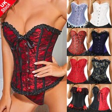 UK Size 6-24 Women Overbust Boned Corset Burlesque Basque Top Lace-Up Costume
