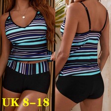 Women Ladies Tankini Set with Boy Shorts Padded Swimsuit Bathing Swim Costume UK
