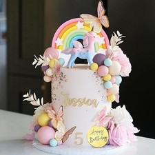 Unicorn Cake Topper, Unicorn Rainbow Cake Decoration W Colorful Ball Butterflies