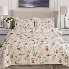3 Pcs Patchwork Bedspread Reversible Quilt Comforter Bed Throw Set Double & king