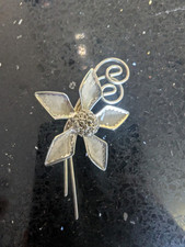 Antique Vintage Silver Wire Wrap Art Sculpture Flower Brooch Handmade Gift
