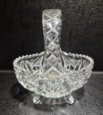 VINTAGE CUT GLASS CRYSTAL BASKET ON FEET
