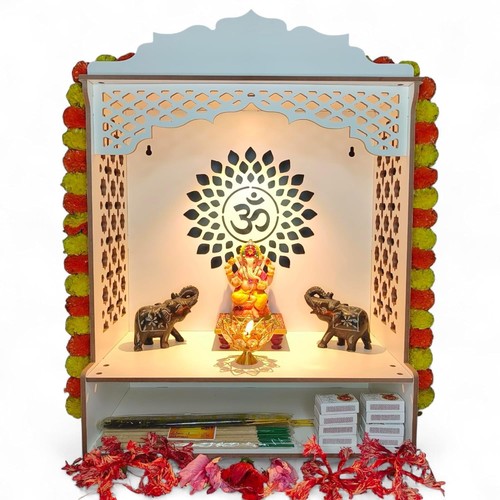 Wooden pooja mandir with - pooja,