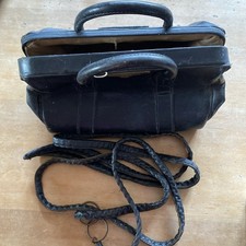 Vintage Barclays Bank  Black Leather Cash Gladstone Bag & straps brass lock C310