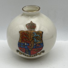 Swan Crested China-Miniature Bulbous Vase-Denmark Crest-Collectible Souvenir