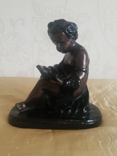 Beautiful Sitting Bronzed Cherub Figurine