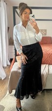 Black Lace Sequin Mermaid Maxi Skirt Size M/L