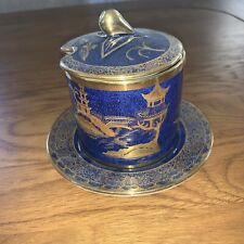 Early Carlton Ware W & R Bleu Royale Gold preserve pot A/F Lid 1B