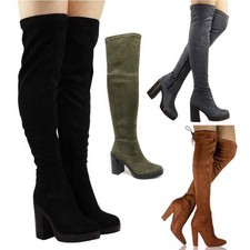 NEW WOMENS LADIES BLACK THIGH OVER THE KNEE HIGH HEEL PLATFORM BOOTS SHOES SIZE