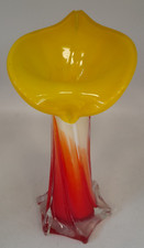 Lily Vase Hand Blown Art Glass Murano Style Yellow Red H18cm A8 G209