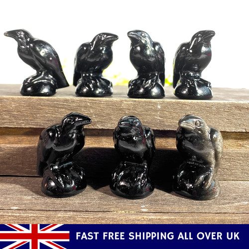Obsidian crystal crow figurine - crow,