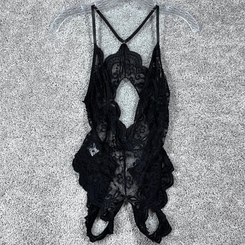 Black floral lace teddy - black,