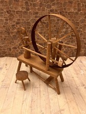 Dolls House 1/12 Scale ? Miniature Artisan Wooden Moving Spinning Wheel & Stool