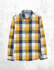 Men’s Fat Face Check Shirt Long Sleeve Cotton Collared Frendeen Yellow Mix