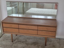 1960's Dressing Table With 6 Drawers And A Mirror, Headboard With Side Tables.