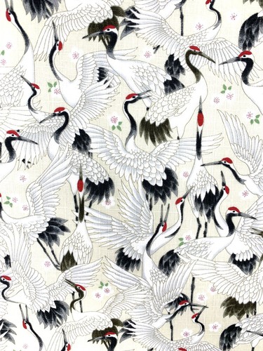 Japanese cranes fabric - ,, cream