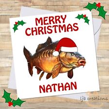 Personalised MIRROR CARP Christmas Card Fisherman Fishing Dad Grandad XMAS 🎄