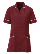 NURSES HEALTHCARE TUNIC, DENTAL NHS. MAROON/BURGUNDY WITH WHITE TRIM. INS31MR