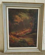Antique Oil Painting on Canvas - Stag / Deer in Woodland - Framed Original