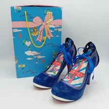 Irregular Choice Heels UK6.5 Blue Black Patterned Bow with Original Box FLT-FPL