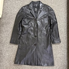 Women’s Heeli Vintage Real Leather Black Leather Mac Trench Coat 3/4 Length Uk S
