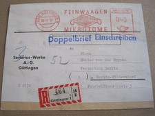 Germany 1957 90 pf franked stamp on Sartorius-Werke A-G  Gottingen card....16-1