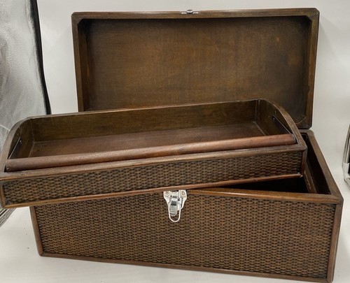Wood box silver metal hinges - wood,