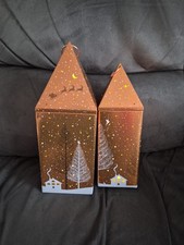 Pair of M&S Christmas Biscuit Tins Tin Light Up Winter Christmas Scene