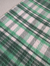 Vintage Retro Tablecloth Green White Seersucker Square 50s 60s 70s