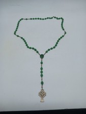 Green Rosary Necklace - Irish Green Beaded - Erin Engraved
