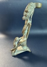 Yoruba Bronze Mother & Child Statue Candle Holder African Tribal Art 8”