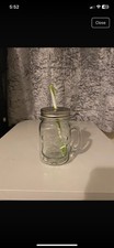 Glass jar / Mason Jar. Perfect For Summer Drinks. Reusable Straw Included!