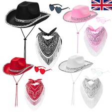 Women Cowboy Cowgirl Hats Set Bandana Festival Fancy Dress Hat Costume Accessory