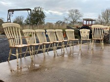 A SET OF 8 VINTAGE PAINTED SLAT BACK KITCHEN DINING CHAIRS inc 2 CARVER 6 SINGLE