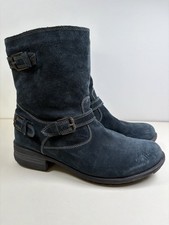 Josef Seibel Sandra Biker Boots Blue Suede Uk8 Fur Lined VGC