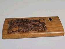 Vintage LaserCraft Walnut Engraved Duck Theme Desktop Pen Holder Set