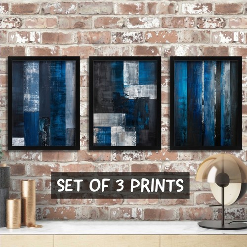 Geometric art navy blue silver - art,