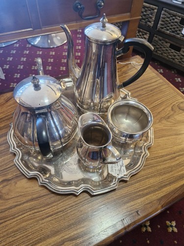 Metal tray with tea pot - metal,