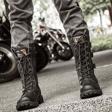 Mens Biker Riding Boots Army Military Police Tactical Combat Work Shoes Black