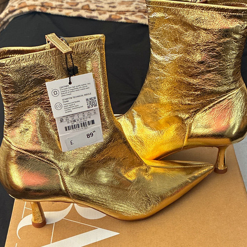 Zara gold leather ankle boots - leather,