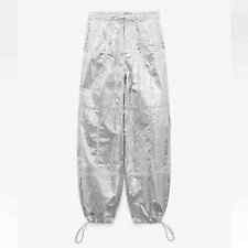 ZARA Metallic Silver Shiny Parachute Cargo Trousers Pants 8338/ 405 Size XS VGC