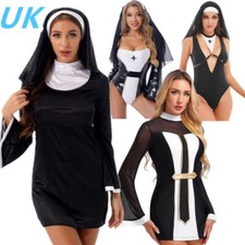 UK Womens Sexy Nun Cosplay Costume Set Halloween Carnival Nun Role Play Dress Up