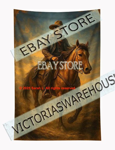 Cowboy riding horse - , tapestry
