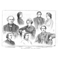 WILLIAM GLADSTONE and his Family - Antique Print 1880