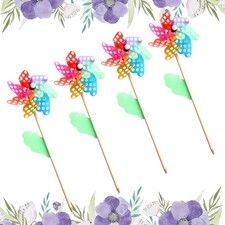  4pcs Exquisite Dot Colorful Plastic Windmill Kids Toy Wooden Pole Garden Lawn