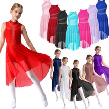 UK Girls Lyrical Dance Dresses Gymnastics Skirted Leotard Ballet Dance Costumes