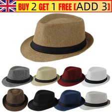 Mens Fedora Hat Trilby Summer Beach Sun Straw Hats Men Womens Panama Cap Brim UK